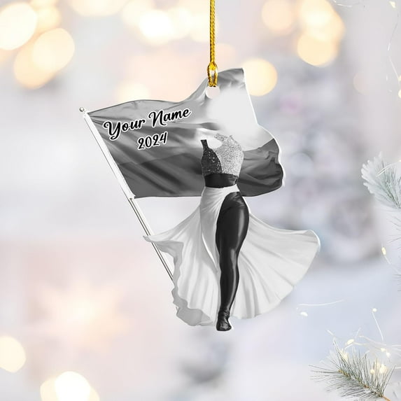 Personalized Colorguard 2025 Colorguard Christmas Ornament, Custom Marching Band Colorguard Ornament Christmas Color Guard Gifts for Flag Ornament (Acrylic, Style 3) - 3498 (Grey)