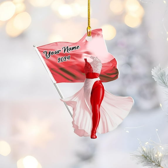 Personalized Colorguard 2025 Colorguard Christmas Ornament, Custom Marching Band Colorguard Ornament Christmas Color Guard Gifts for Flag Ornament (Acrylic, Style 3) - 3498 (Red)