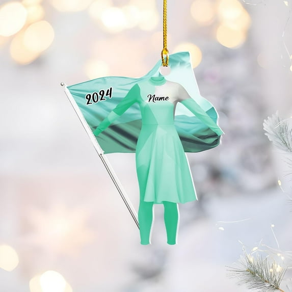 Personalized Colorguard 2025 Colorguard Christmas Ornament, Custom Marching Band Colorguard Ornament Christmas Color Guard Gifts for Flag Ornament (Acrylic, Style 4) - 3496 (Cyan)