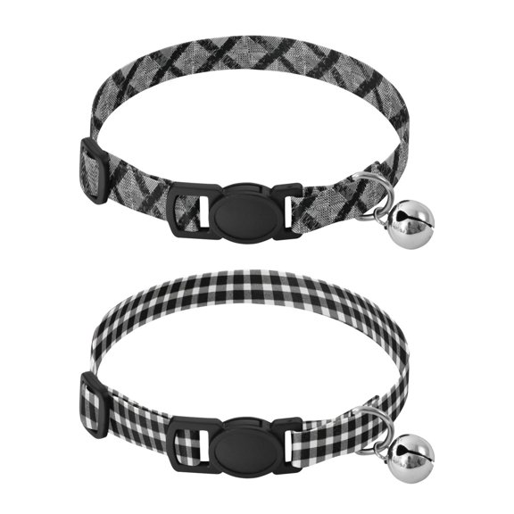 Personalized Comfortable Soft Pet Collar With Bell Design For Dogs Cats Black White Plaid Black White Gingham Pattern Vector