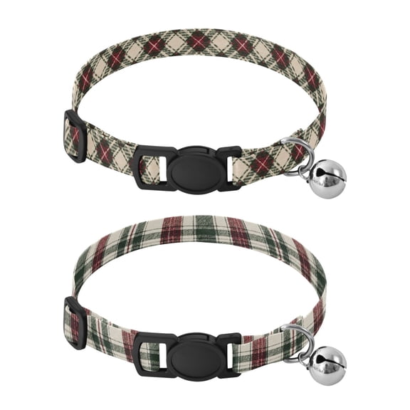Personalized Comfortable Soft Pet Collar With Bell Design For Dogs Cats Classic Red Green Tartan Classic Red Green Tartan Pattern