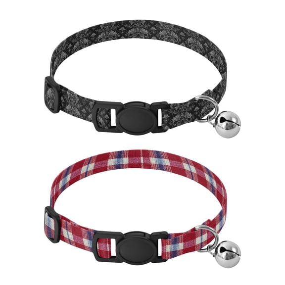 Personalized Comfortable Soft Pet Collar With Bell Design For Dogs Cats Damask Pattern Blue Accents