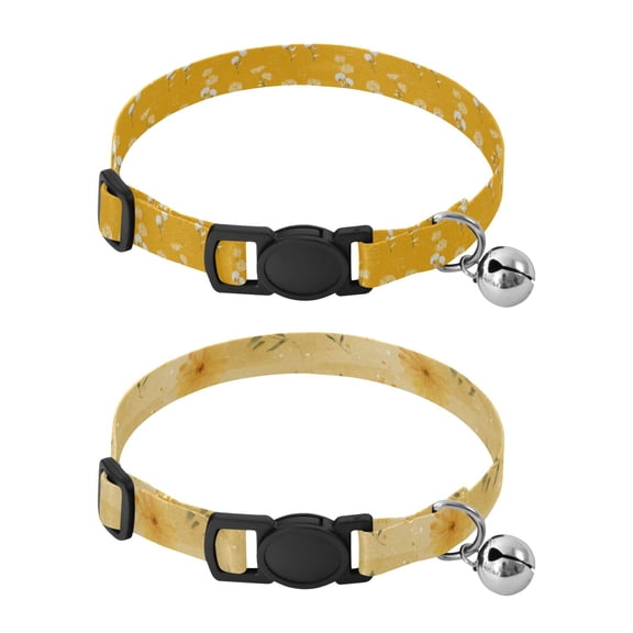 Personalized Comfortable Soft Pet Collar With Bell Design For Dogs Cats Dandelion Pattern on Yellow Background Daisy Flowers Pattern