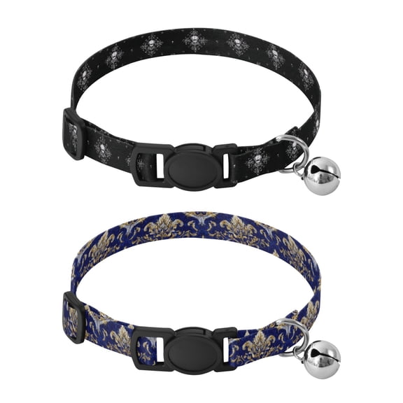 Personalized Comfortable Soft Pet Collar With Bell Design For Dogs Cats Gothic-inspired Designs Gold Baroque Style