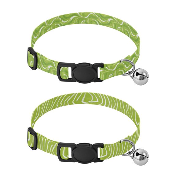 Personalized Comfortable Soft Pet Collar With Bell Design For Dogs Cats Green White Simple Shapes Green White Lines Shapes