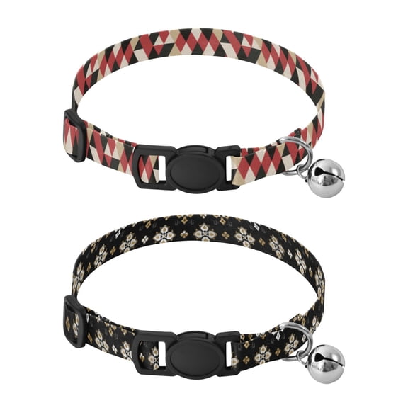 Personalized Comfortable Soft Pet Collar With Bell Design For Dogs Cats Harlequin Squares Pattern Elegant and Intricate Pattern