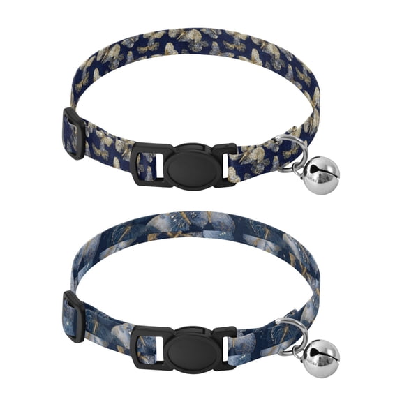 Personalized Comfortable Soft Pet Collar With Bell Design For Dogs Cats Ivory Gold Butterflies Ivory and Gold