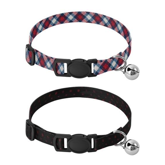 Personalized Comfortable Soft Pet Collar With Bell Design For Dogs Cats Tartan Pattern with Blue Accents Star Shapes Pattern