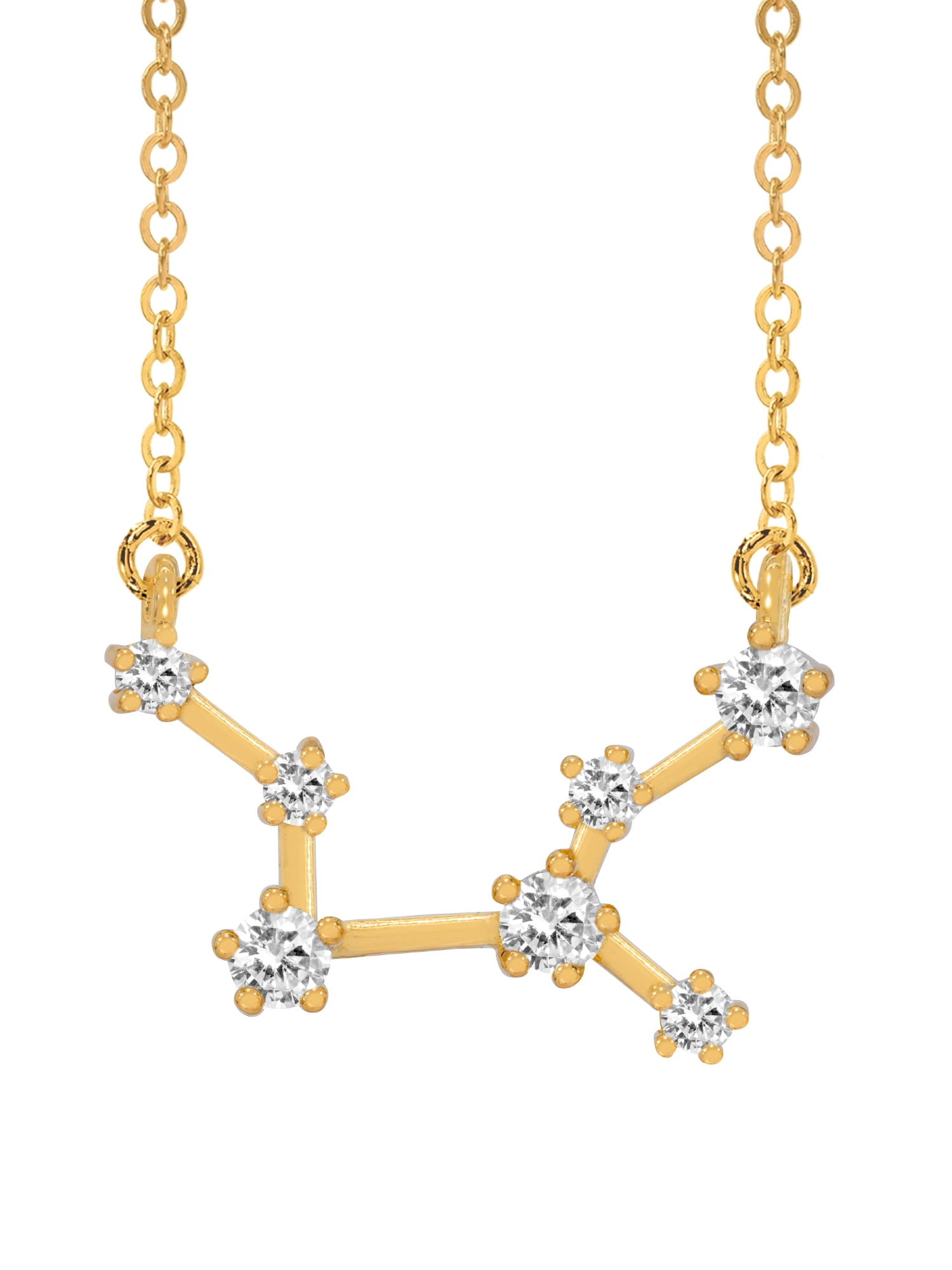 Personalized Constellation Necklace with Cubic Zirconia with 18-inch Link chain in Sterling Silver or 14K Gold Plated Sterling Silver
