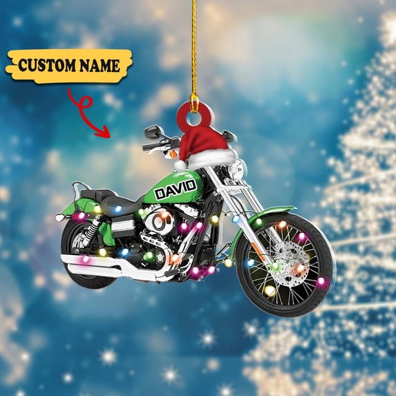 Personalized Cool Multicolor Hat Motorcycle Christmas Acrylic Ornaments, Motorcycle Ornament for Men, Ornament Decoration, Ornament For Gift, Ornament Christmas--Please message us your custom name