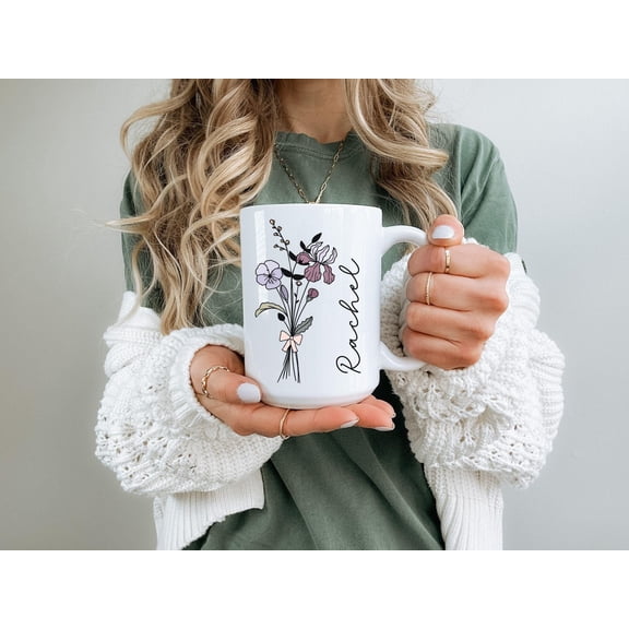 Personalized Coquette Birth-Flower Mug Custom Floral Coffee Cup, Gift for Mom/Daughter, Best Friend Gift, Gifts Under $20