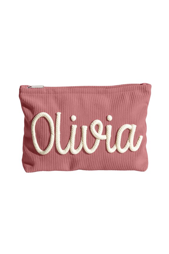 Personalized Corduroy Makeup Bag Custom Embroidered Cosmetic Pouch with Name Travel Pouch for Women Bridesmaid Gift Wedding Party Favor Custom Beach Makeup Pouch