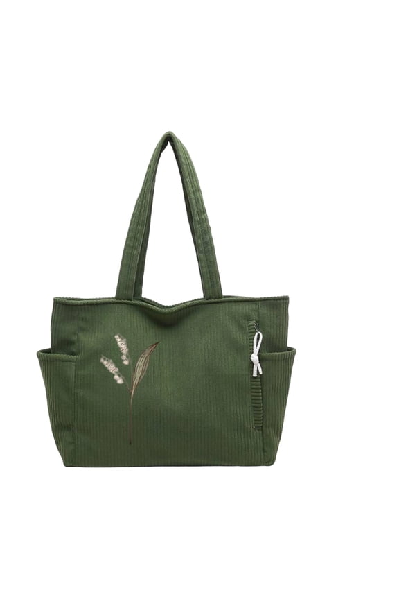 Personalized Corduroy Tote Bag Custom Name and Birth Flower 4 Color Options Shoulder Bag with Inner Pockets for Work Beach Travel Shopping and Grocery Carry