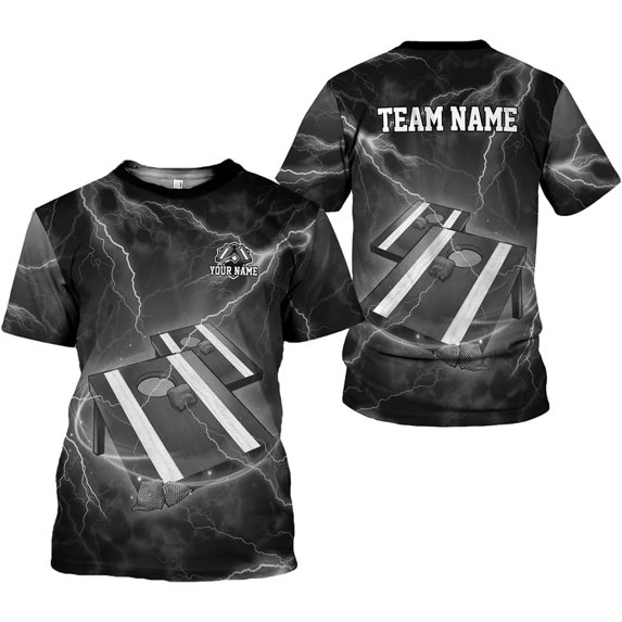 Personalized Cornhole 3D Player T-Shirt for Team Uniform Funny Gift Men Women (Black, 2XL)
