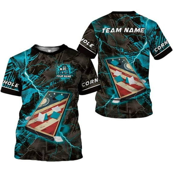 Personalized Cornhole 3D Player T-Shirt for Team Uniform Funny Gift Men Women (Blue, 3XL)