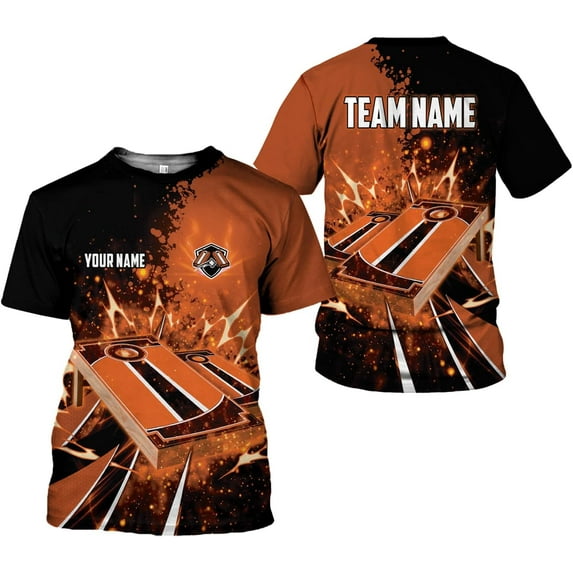 Personalized Cornhole 3D Player T-Shirt for Team Uniform Funny Gift Men Women (Orange, 2XL)