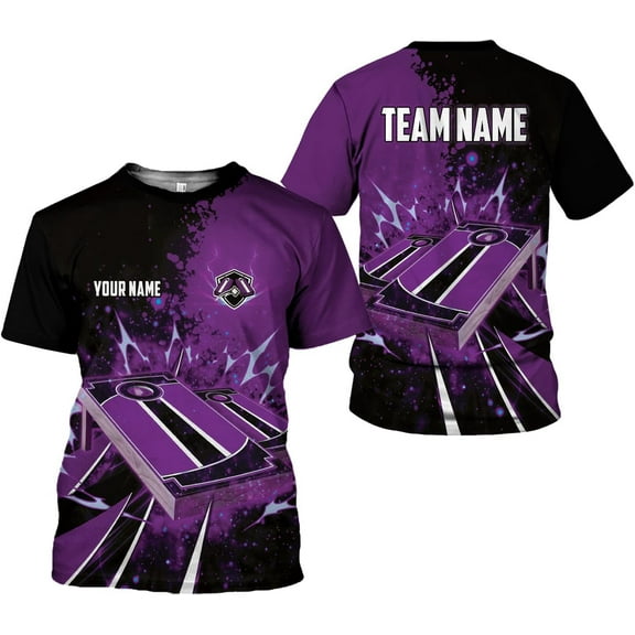 Personalized Cornhole 3D Player T-Shirt for Team Uniform Funny Gift Men Women (Purple, M)