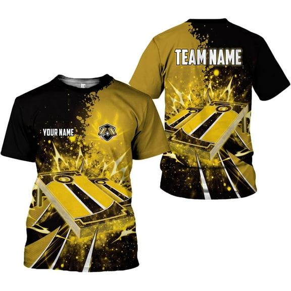 Personalized Cornhole 3D Player T-Shirt for Team Uniform Funny Gift Men Women (Yellow, M)