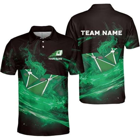 Personalized Cornhole Polo Shirts 3D Over Print for Men & Women, Funny Cornhole Player Sports Polo T-Shirt for Team (Green, M)