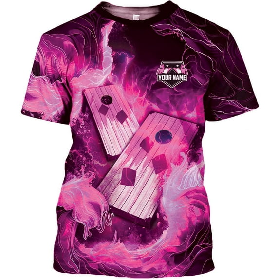 Personalized Cornhole Shirts 3D Over Print for Men & Women, Funny Cornhole Player Toss Sports T-Shirt for Team (Pink, XL)