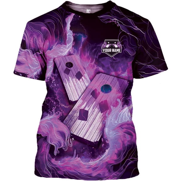 Personalized Cornhole Shirts 3D Over Print for Men & Women, Funny Cornhole Player Toss Sports T-Shirt for Team (Purple, S)