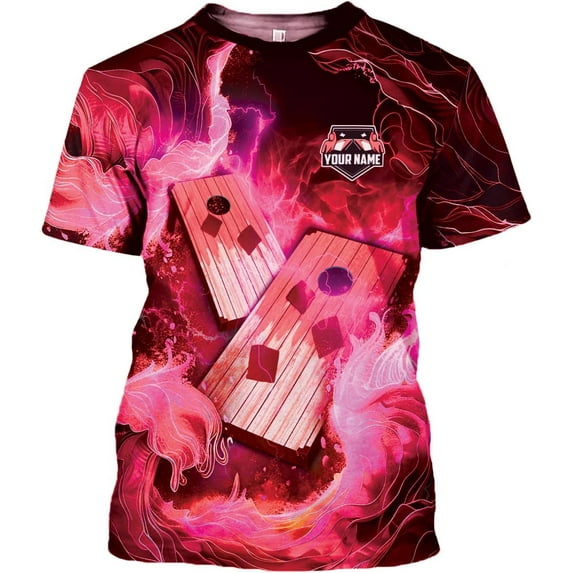 Personalized Cornhole Shirts 3D Over Print for Men & Women, Funny Cornhole Player Toss Sports T-Shirt for Team (Red, 5XL)