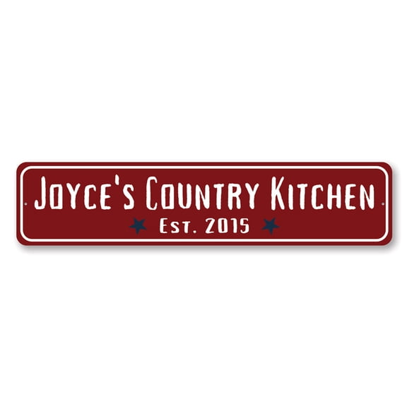 Personalized Country Kitchen Established Year Aluminum Metal Decor Sign - 4x18 inches