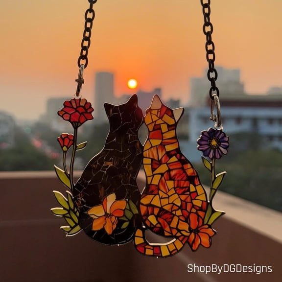 Personalized Couple Cat Suncatcher, Custom Acrylic Suncatcher, Custom Window Suncatcher, Family Window Hanging, Best Gift For Couple 1859631199