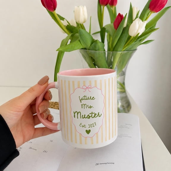 Personalized Couple Ceramic Coffee Mug with Custom Names and Year, Striped Design, Wedding Gift, Anniversary Keepsake and Celebration Coffee Cup for Couples, Partners, Bride, Groom or Newlyweds
