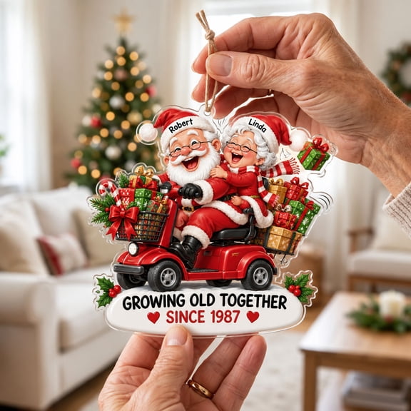 Personalized Couple Christmas Acrylic Ornament, Names & Year - Christmas Gift Scooter Ride, 3.5 inch