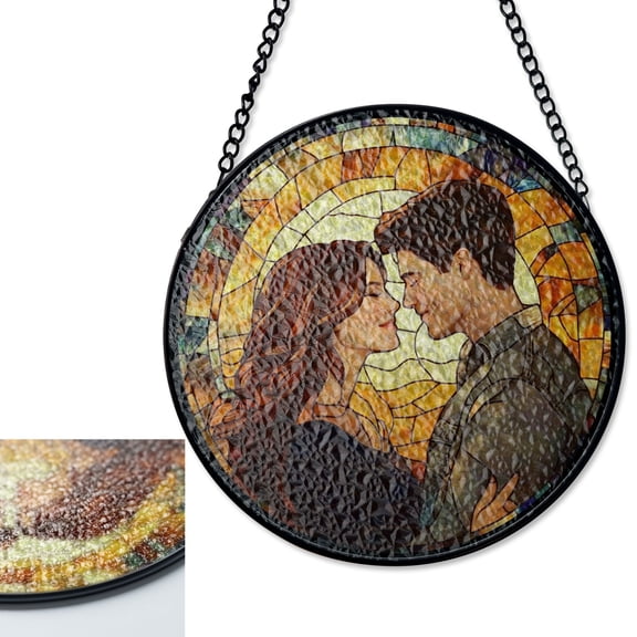 Personalized Couple Custom Photo Glass Suncatcher, Anniversary Portrait Gift