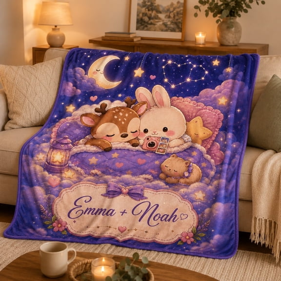Personalized Couple Fleece Blanket, 280 GSM Polyester Fleece Throw, Cute Custom Name Blanket, 30x40 to 60x80 in