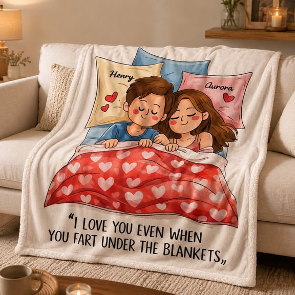 Personalized Couple Fleece Blanket, Custom Names Romantic 3D Print Throw Blanket, Polyester 280gsm, Gift for Partner