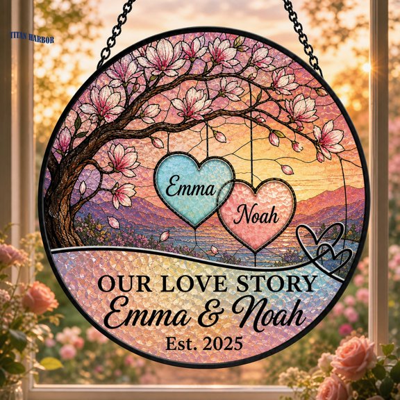Personalized Couple Gift Stained Glass Suncatcher Custom Names Love Window Hanging