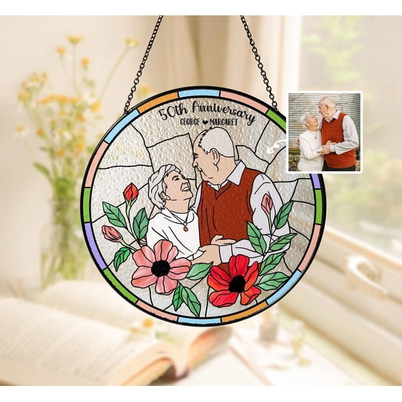 Personalized Couple Glass Suncatcher, Custom 50th Anniversary Gift, Gift For Parents, Valentines Gift, Gift For Wife, Wedding Gift