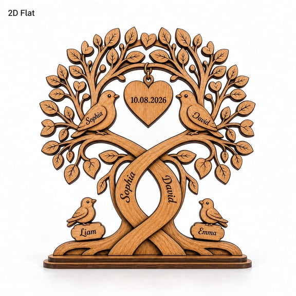 Personalized Couple Heart Tree Wooden Block, Custom Anniversary Tree Plaque, Tree of Love Gift, Rustic Wedding Decor, Couples Keepsake