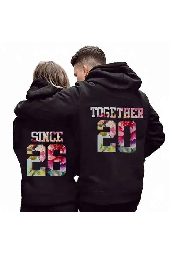 Personalized Couple Hoodie – Together Year Matching Hoodie 2D, Custom His and Hers Valentine's Day, Anniversary Gift for Couples