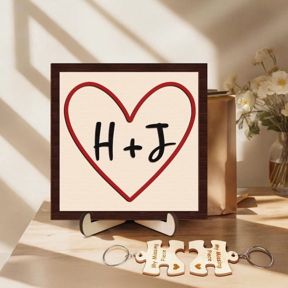 Personalized Couple Initials Heart Sign, Custom Wooden Valentine’s Day Decor, Romantic Shelf or Tiered Tray Display, Gift for Him or Her