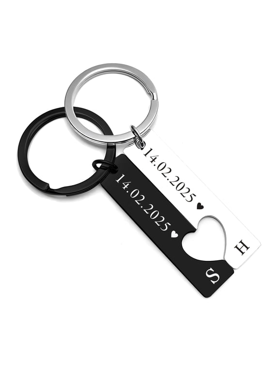 Personalized Couple Keychain, 2pc Matching Keychains, Valentines Anniversary Wedding Gifts for Couples, Boyfriend, Girlfriend