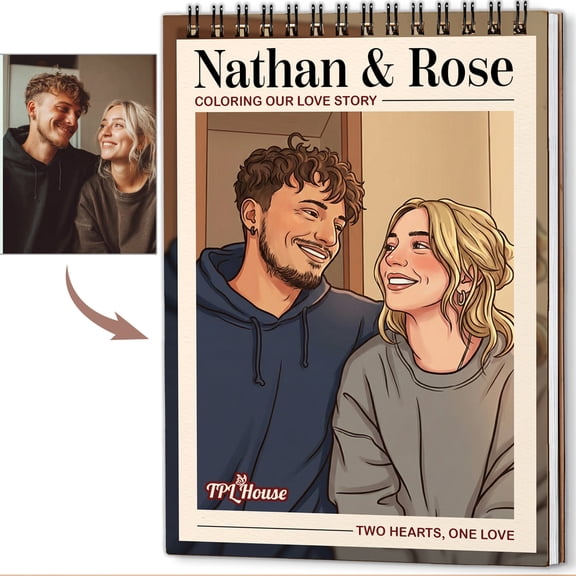 Personalized Couple Memory Coloring Book for Adults Custom Coloring Pages from Your Photos , 1248 Pages, Keepsake for Newlyweds, Premium Wooden Cover, Spiral Binding