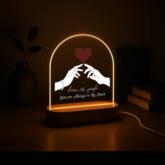 Personalized Couple Name Night Light Custom Romantic Acrylic Lamp Wooden Base Valentine Day Gift For Husband And Wife
