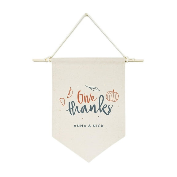 Personalized Couple Names Give Thanks Hanging Wall Banner