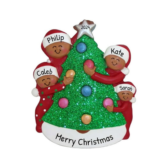Personalized Couple Ornaments 2024 African American Family of 4 Decorating Christmas Tree Home Decor