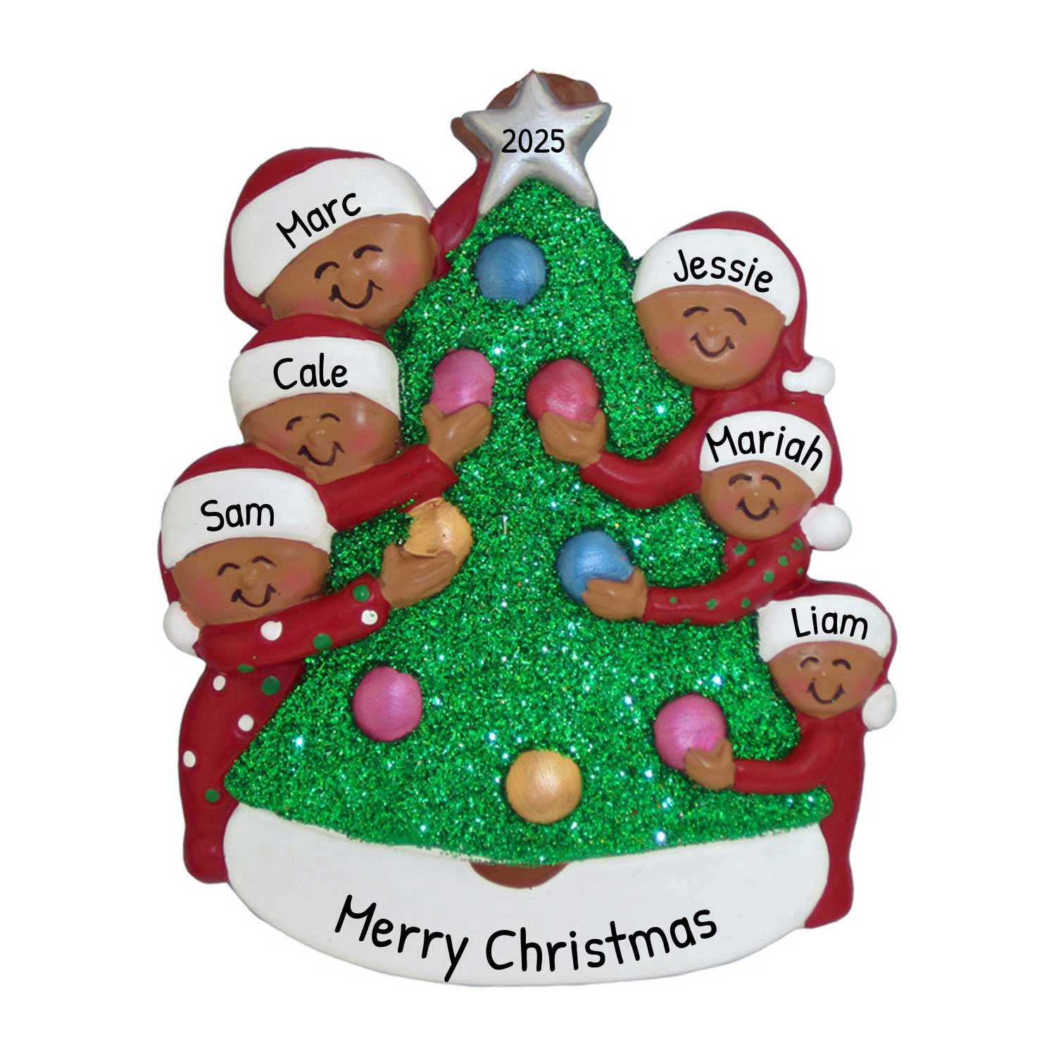 Personalized Couple Ornaments 2024 African American Family of 6 ...
