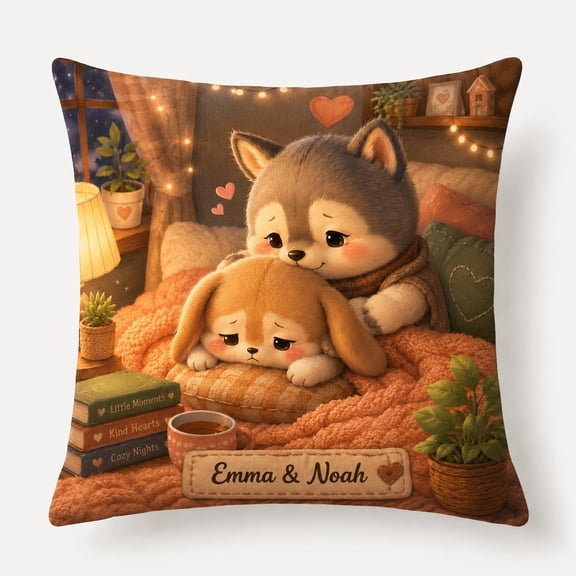 Personalized Couple Pillow Cover, One Side Printed Decorative Throw Pillow Case, Custom Name Text, 18x18 20x20 24x24 in