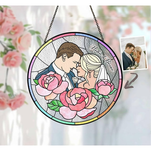 Personalized Couple Portrait Glass Suncatcher, Custom Wedding Gift, Gift For Couple, Anniversary Gift, Valentines Gift, Gift For Her 1838785636 1262