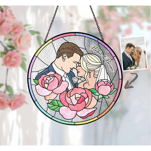 Personalized Couple Portrait Glass Suncatcher, Custom Wedding Gift, Gift For Couple, Anniversary Gift, Valentines Gift, Gift For Her
