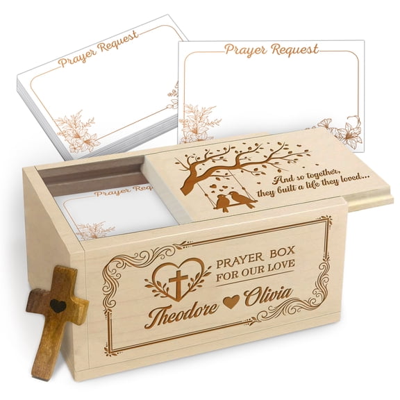 Personalized Couple Prayer Box for Our Love, Wooden Christian Prayer Request Box with 100 Blank Cards, Custom Names Keepsake, Faith Gift for Wedding Anniversary Engagement