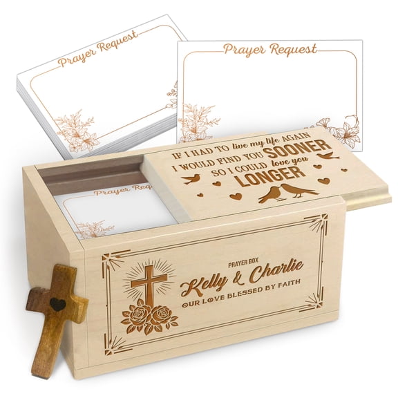 Personalized Couple Prayer Box, Wooden Read Me Whenever Prayer Box with 100 Prayer Request Cards, Custom Name Faith Keepsake, Christian Gift for Couples with Wooden Cross