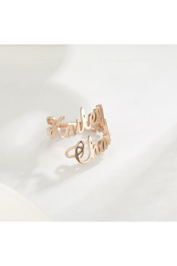 Personalized Couple Rings Stainless Steel Custom Name Adjustable Rings for Holiday Gift, European American Style